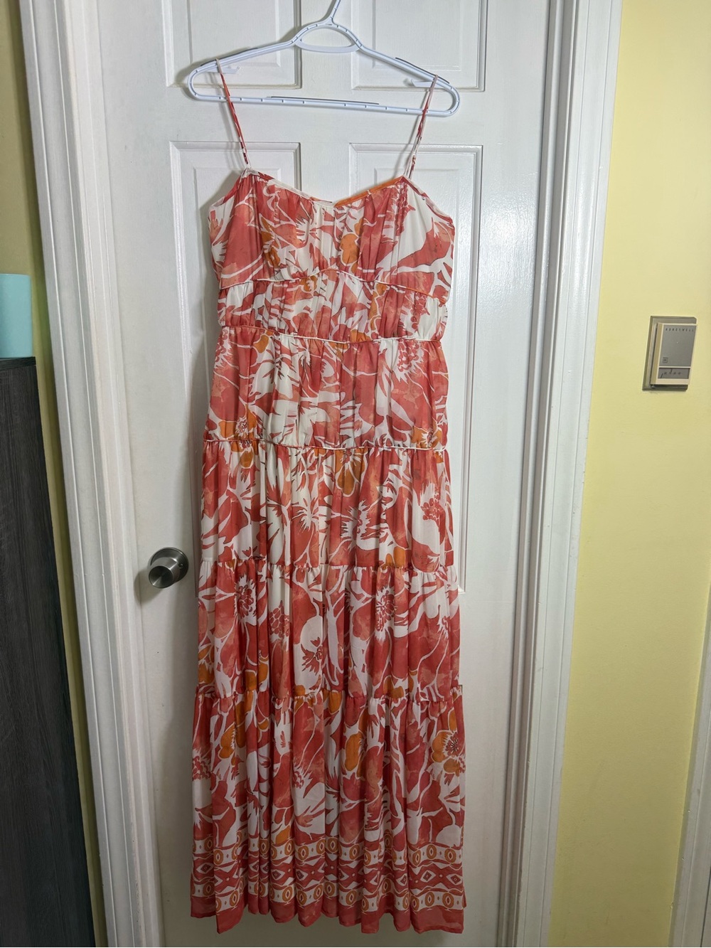 Avec Les Filles Coral, White and Peach Floral Maxi Dress
